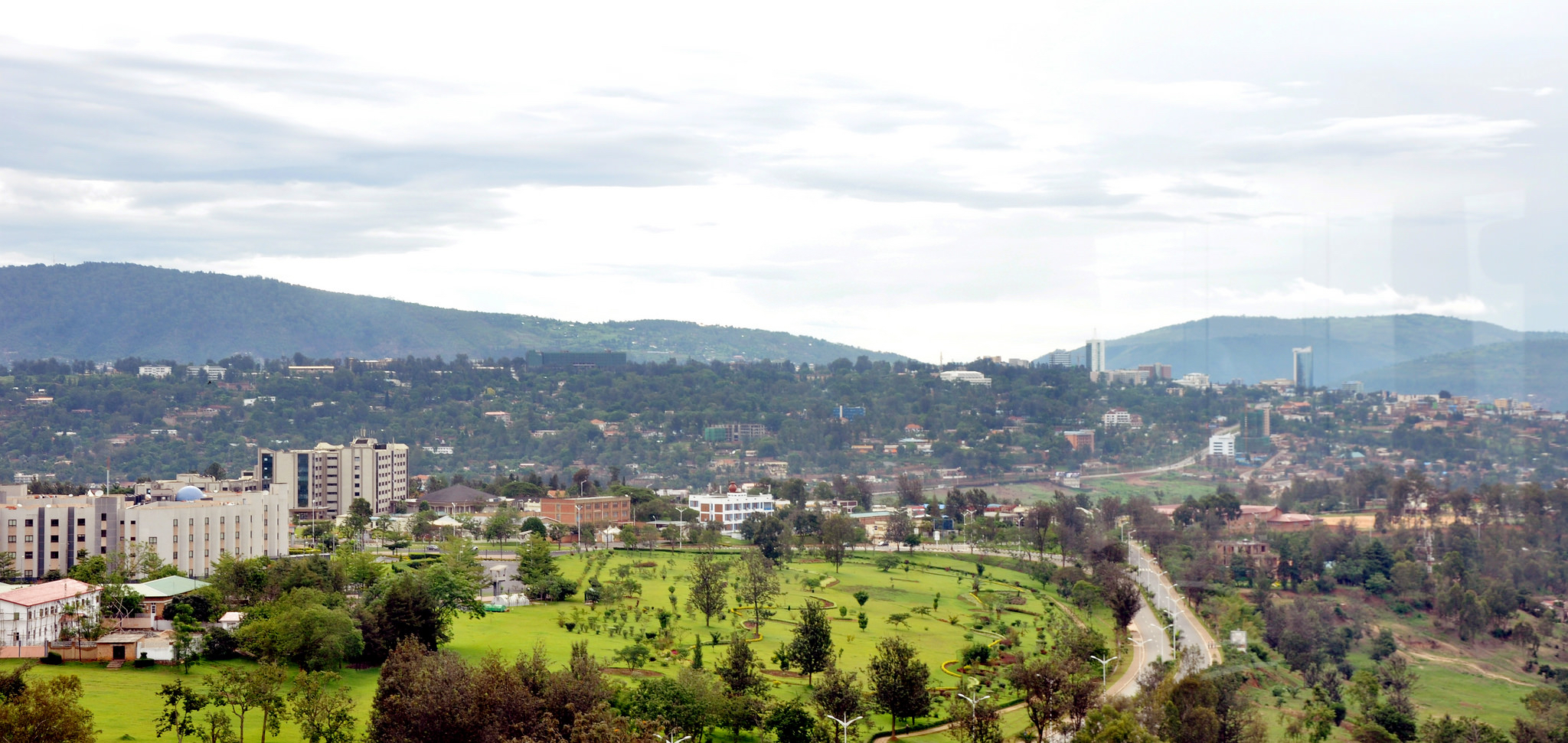 Downtown Kigali and the surrounding green landscape